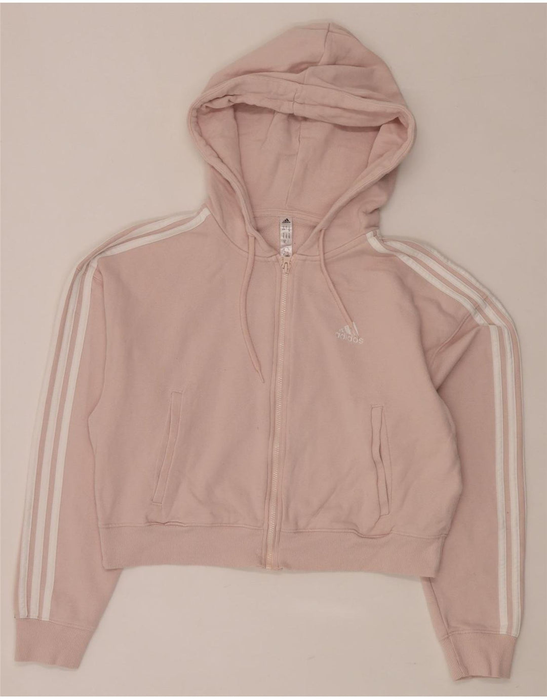 Pulover ADIDAS pentru femei, crop supradimensionat, cu fermoar, bumbac mic, roz, UK 8/10
