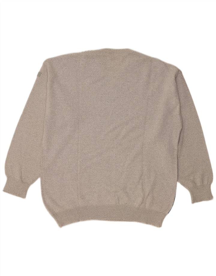 Pulover vintage pentru bărbați cu gât roșu, mare, gri Colorblock
