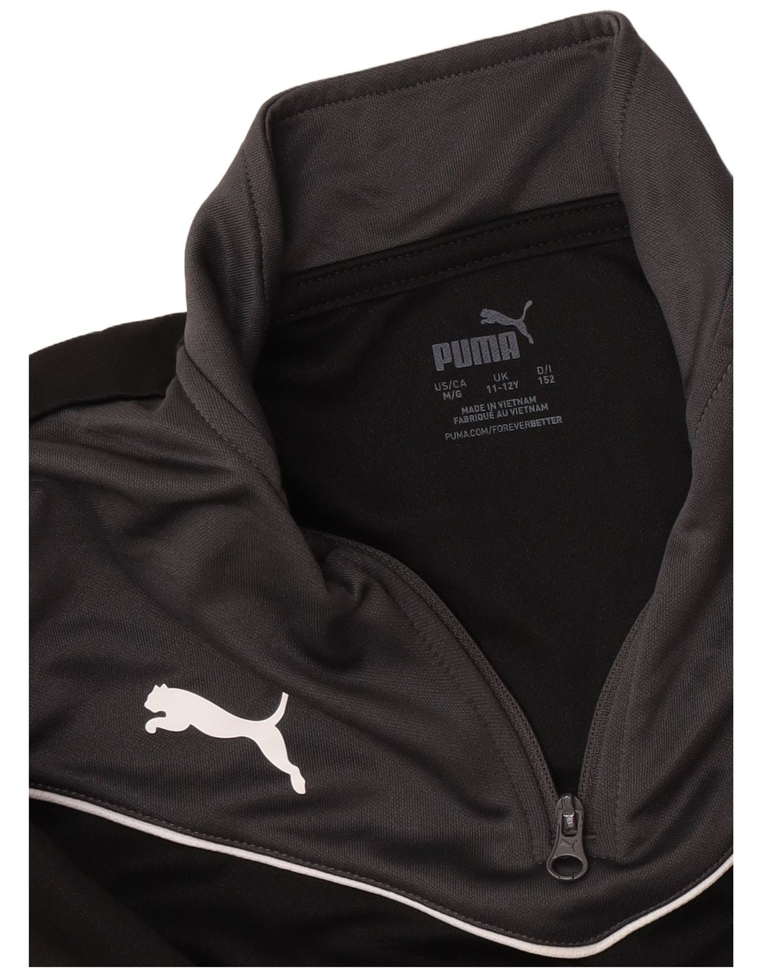 Pulover Puma pentru băieți, cu fermoar, cu gât, 11-12 ani, negru, color block