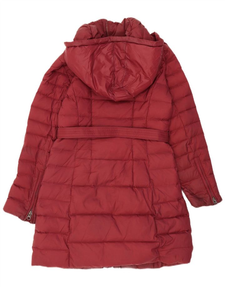 BENETTON Womens Hooded Padded Coat UK 12 Medium Burgundy Polyamide