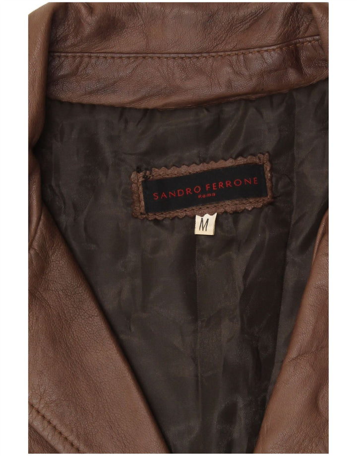 Palton de piele pentru femei Sandro Ferrone UK 12 piele maro medie