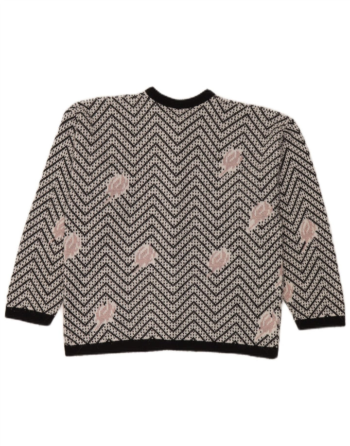 Pulover Cardigan Vintage pentru Damă UK 16 Large White Chevron