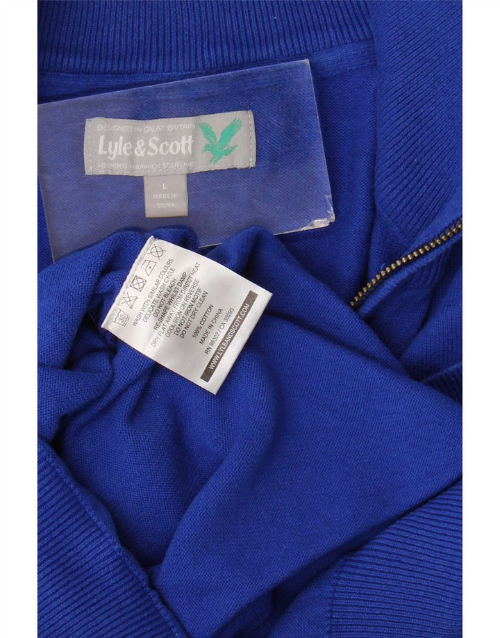 Pulover Lyle & Scott pentru bărbați, cu fermoar, cu gât, bumbac mare, albastru