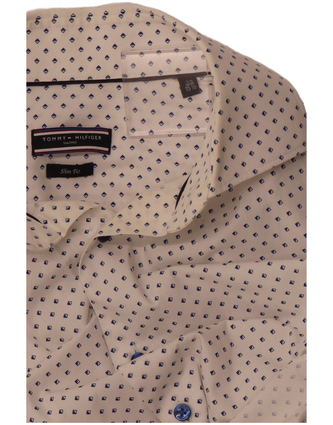Cămașă croită pentru bărbați TOMMY HILFIGER Mărimea 39 15 1/2 Mediu Alb Geometric