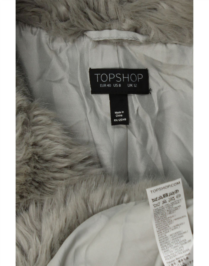 Topshop pardesiu de blană artificială pentru femei UK 12, gri mediu, modacryl