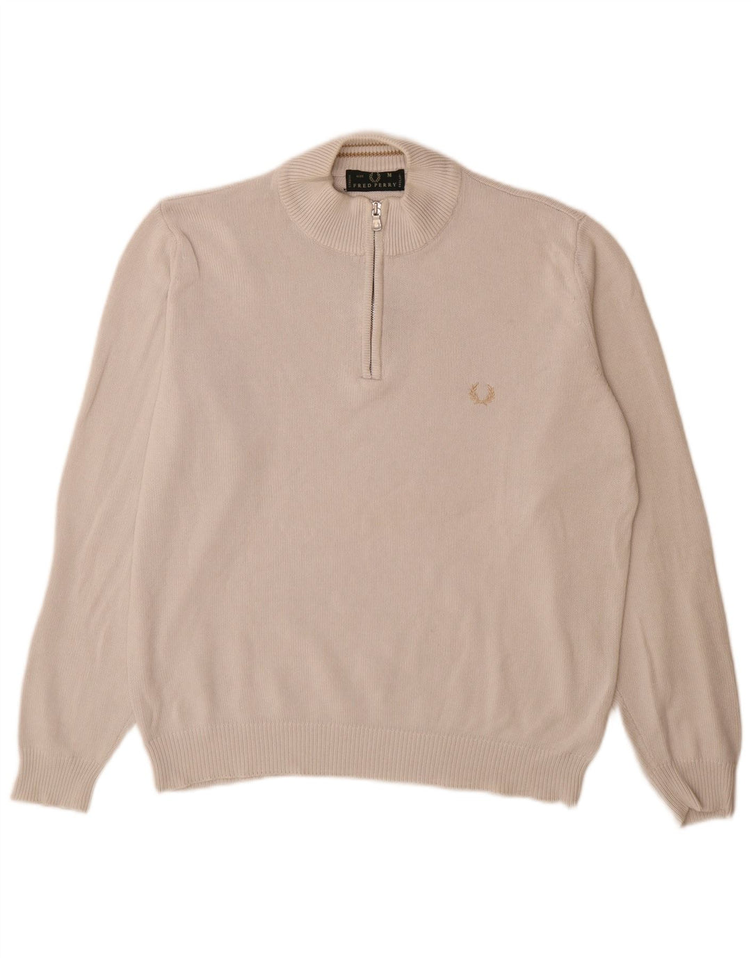 Pulover pentru bărbați Fred Perry, cu fermoar și gât, bumbac, bej mediu