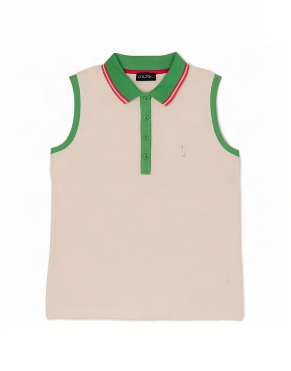 Tricou Polo Rugby fără mâneci Golfino pentru femei UK 14 Nylon cu dungi albe medii