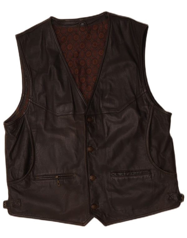 Gilet din piele vintage pentru bărbați IT 62 6XL din piele maro