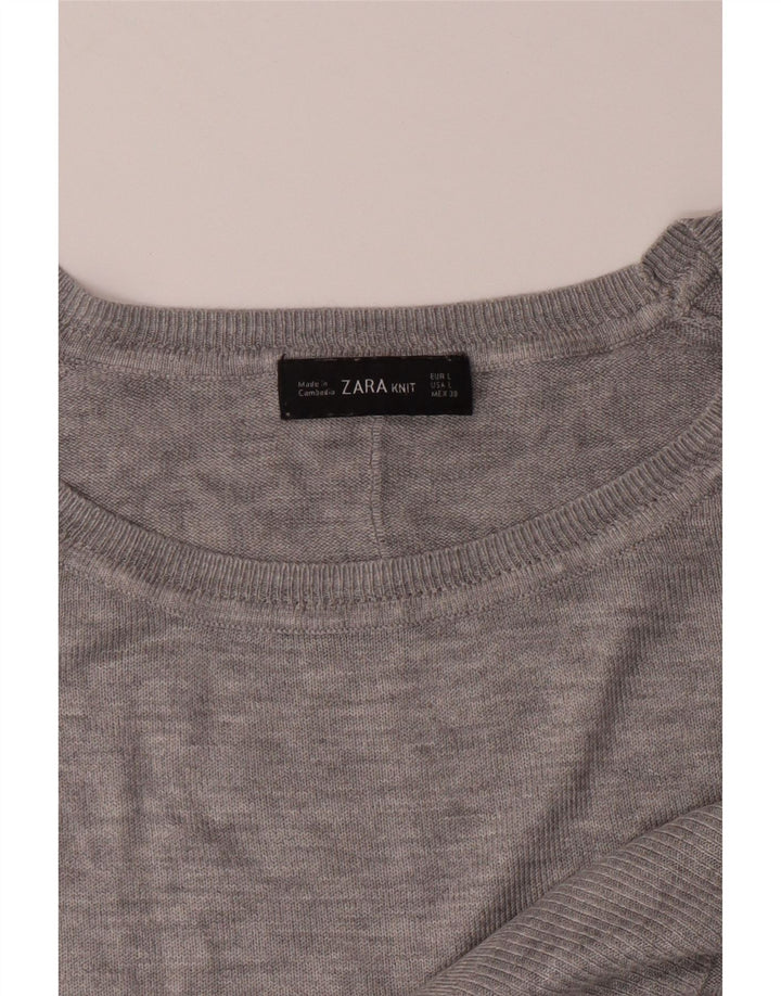 ZARA Womens Boat Neck Jumper Sweater UK 16 Large Grey Vintage Zara and Second-Hand Zara from Messina Hembry 