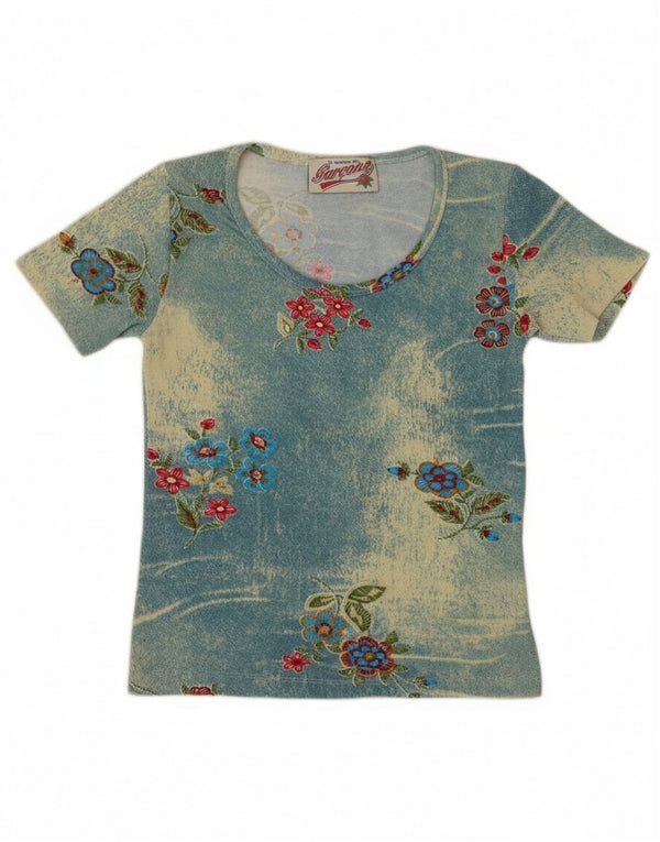 Tricou Fete Vintage Top 9-10 Ani Medium Albastru Floral Bumbac