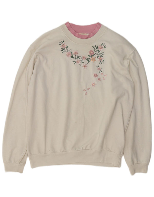 Pulover supradimensionat pentru femei Vintage UK 14 Medium White Floral