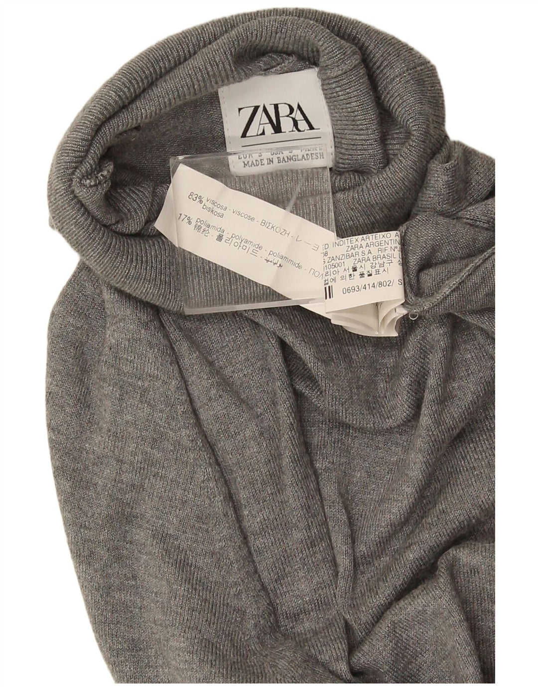 Pulover pentru femei cu gât rulat Zara UK 10 mic, gri, viscoză