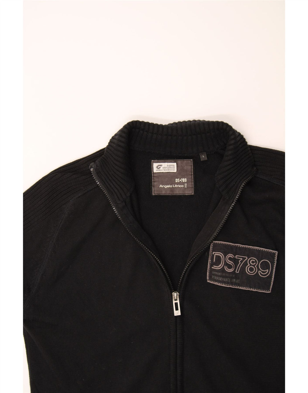 ANGELO LITRICO Mens Graphic Cardigan Sweater Large Black Vintage Angelo Litrico and Second-Hand Angelo Litrico from Messina Hembry 