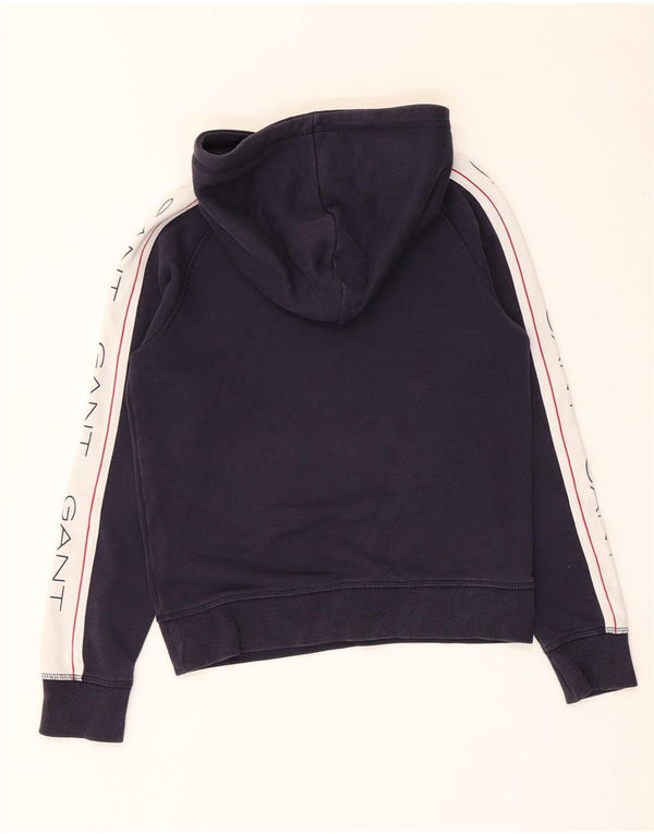 Pulover Gant pentru băieți, cu glugă cu grafică, 9-10 ani, albastru bleumarin, bumbac color bloc