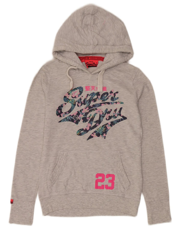 Pulover Superdry pentru damă cu grafică cu glugă UK 6 XS bumbac gri