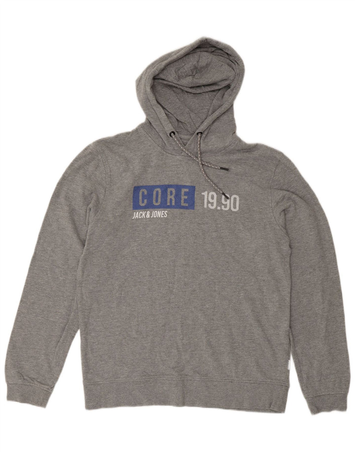 Pulover Jack & Jones pentru bărbați cu capota, gri mediu, bumbac cu pete