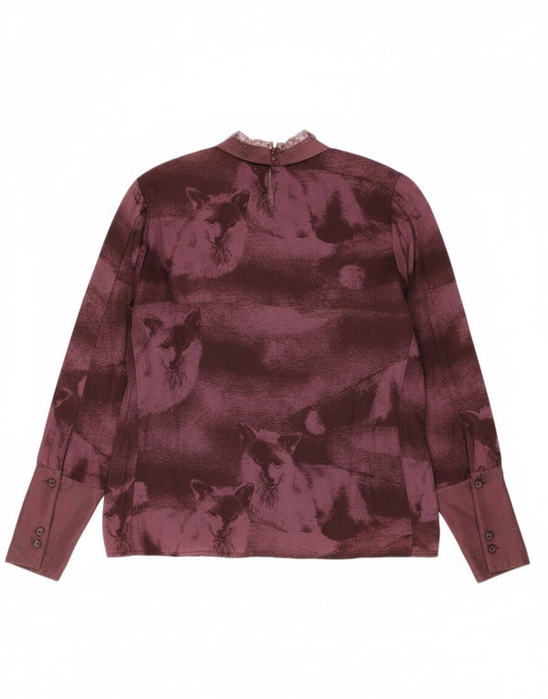 Bluză vintage cu mâneci lungi pentru femei UK 18 XL Violet Acetat cu imprimeu animal