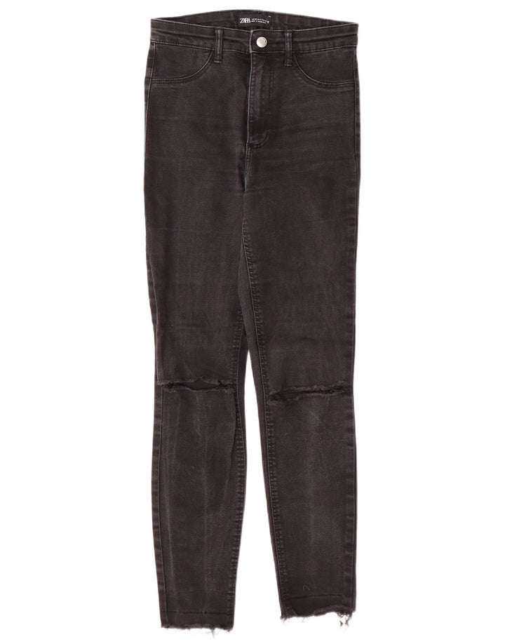 Blugi skinny distressed pentru femei Zara EU 36 XS L26 L27 Negri Moderni