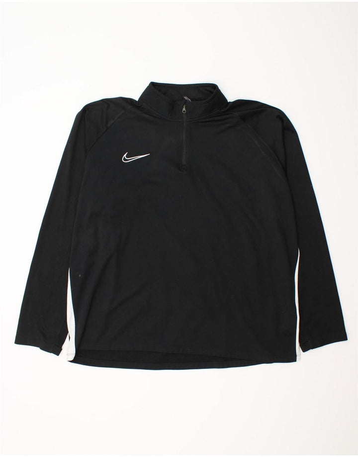Top de trening NIKE Dri Fit, cu fermoar și gât, negru, color block