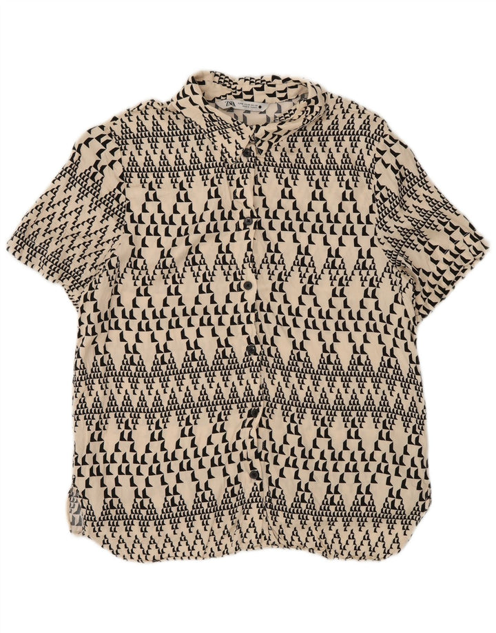 Cămașă cu mânecă scurtă pentru femei Zara UK 14 Medium Off White Geometric
