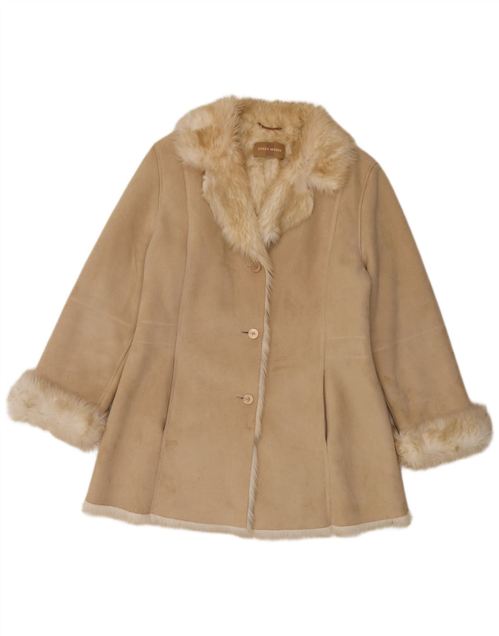 Gerry Weber Pardesiu Sherpa supradimensionat pentru femei UK 12 Poliester mediu bej