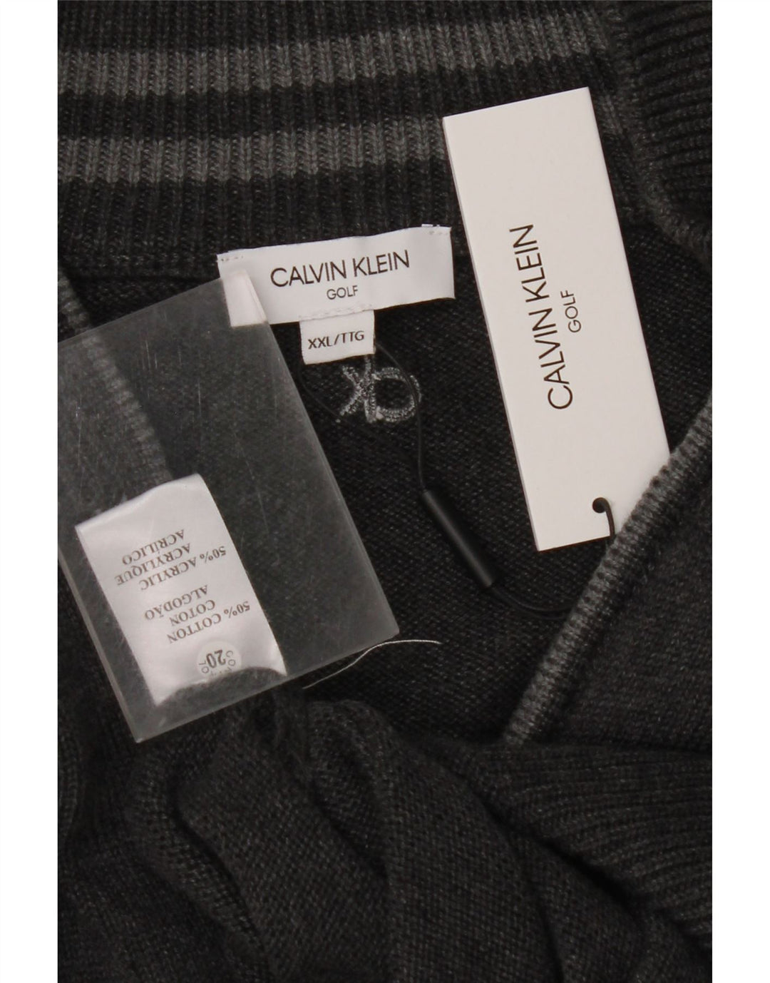 CALVIN KLEIN Pulover pentru bărbați de golf cu fermoar și gât, bumbac gri 2XL
