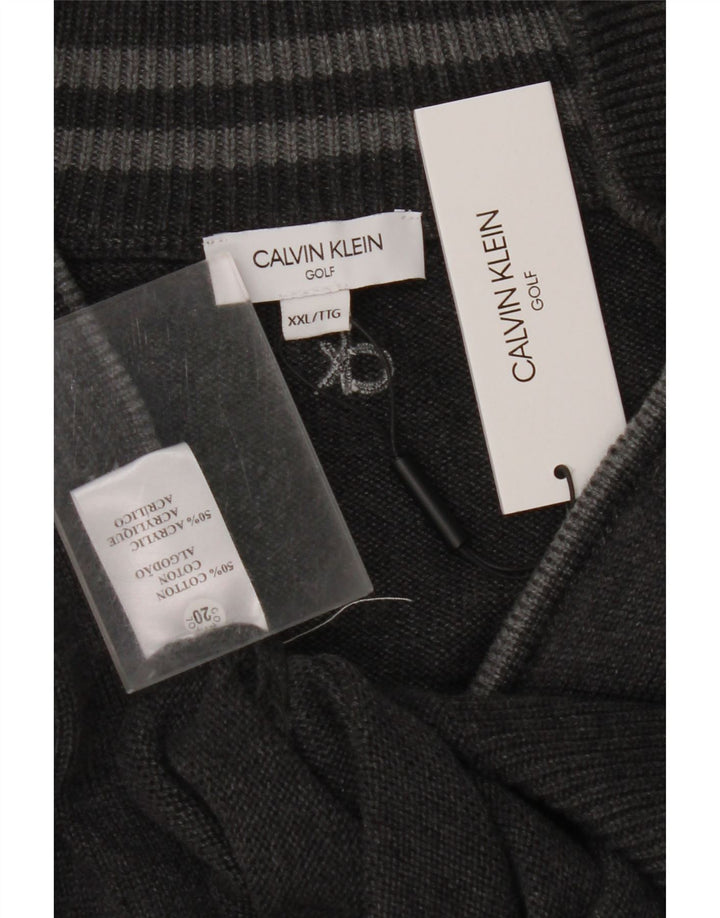 CALVIN KLEIN Pulover pentru bărbați de golf cu fermoar și gât, bumbac gri 2XL