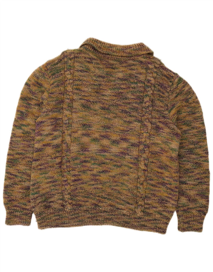 Pulover vintage pentru bărbați cu gât polo, verde mediu cu pete