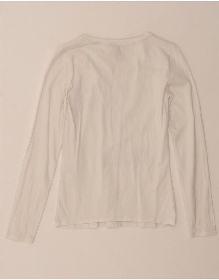ARMANI JEANS Womens Graphic Top Long Sleeve UK 12 Medium White Cotton
