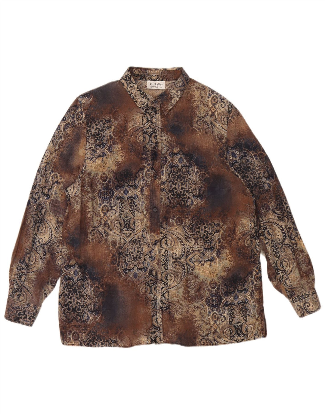 Cămașă Vintage pentru femei supradimensionată IT 44 Medium Brown Paisley Tencel