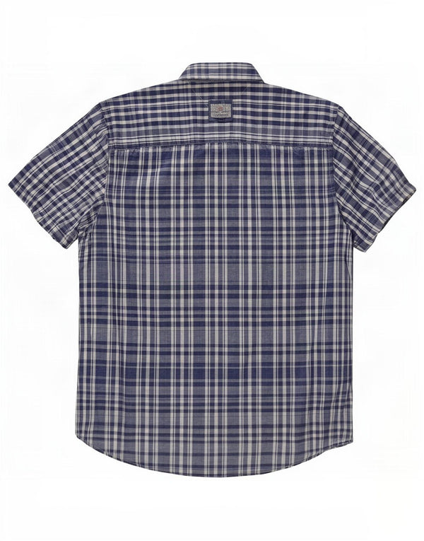 Cămașă cu mânecă scurtă Tommy Hilfiger pentru bărbați, bumbac cu carouri, albastru bleumarin mediu