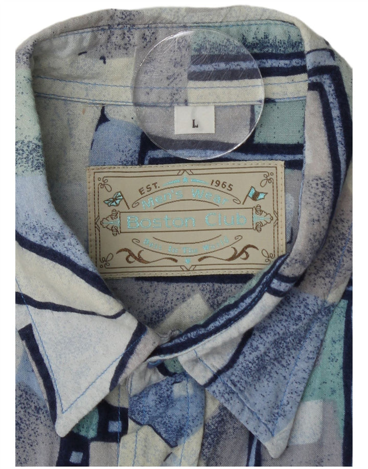 Cămașă Boston cu mânecă scurtă pentru bărbați, mare, albastru geometric, viscoză