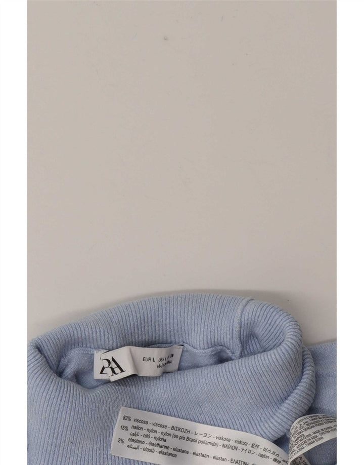 Zara Womens Roll Neck Jumper Sweater UK 14 Large Blue Viscose