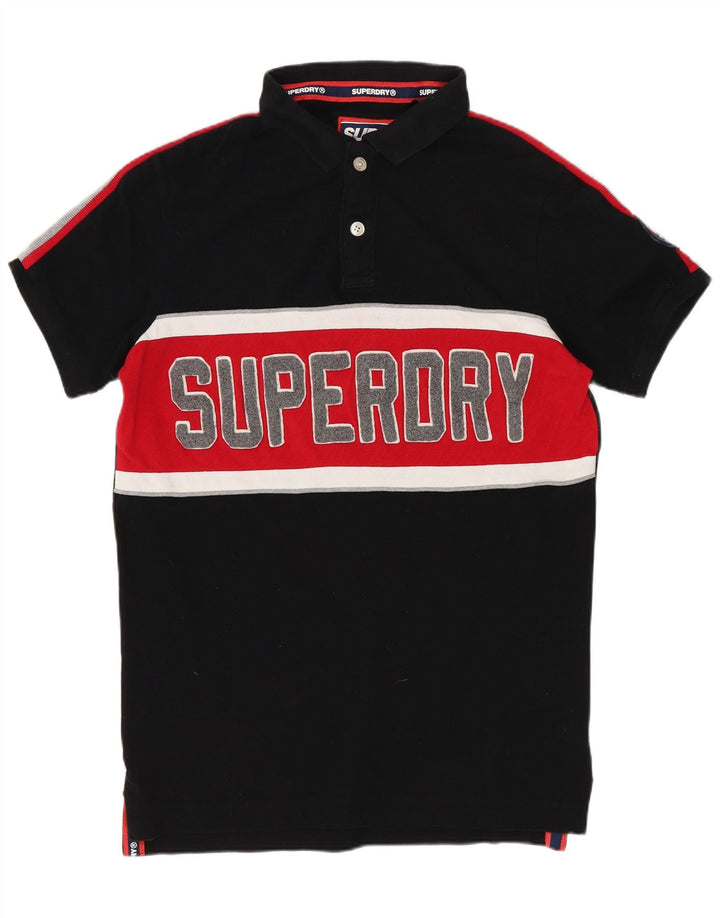 Tricou polo cu grafică pentru bărbați SUPERDRY, bumbac color bloc negru mediu