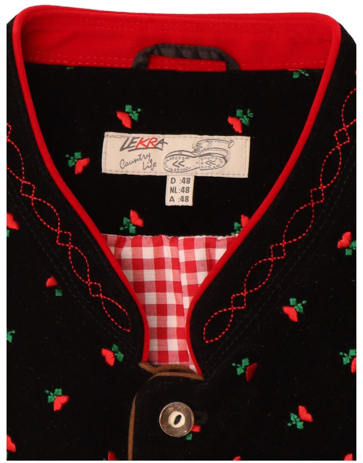 Vestă pentru bărbați din catifea LEKRA IT 48 Mic Negru Floral