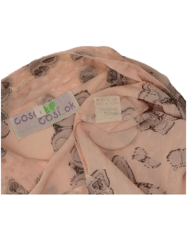 Bluză cămașă cu grafică pentru femei VINTAGE UK 16 Fluture mare de mătase roz