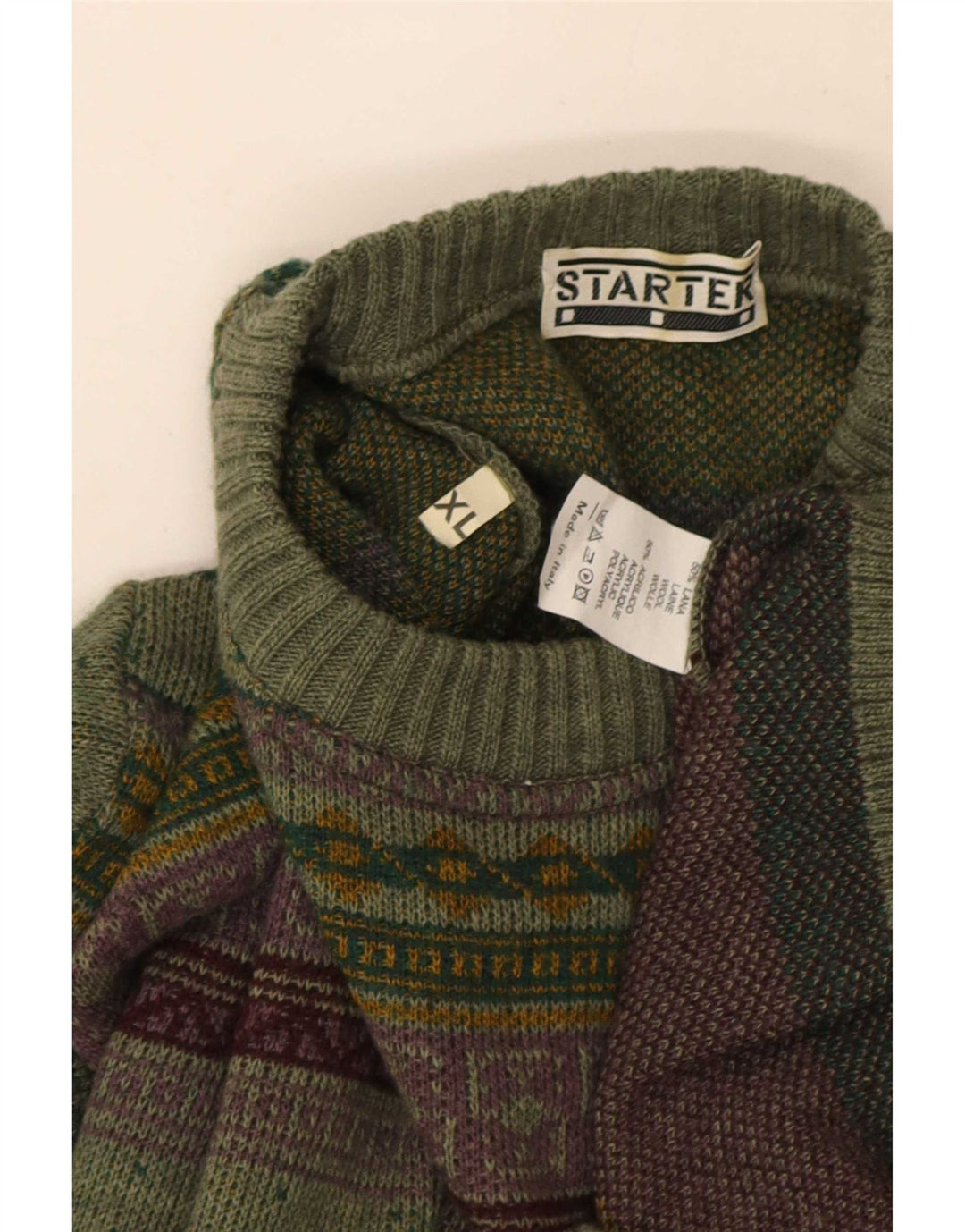 Pulover pentru bărbați Starter cu gât crew pulover XL Lână geometrică verde