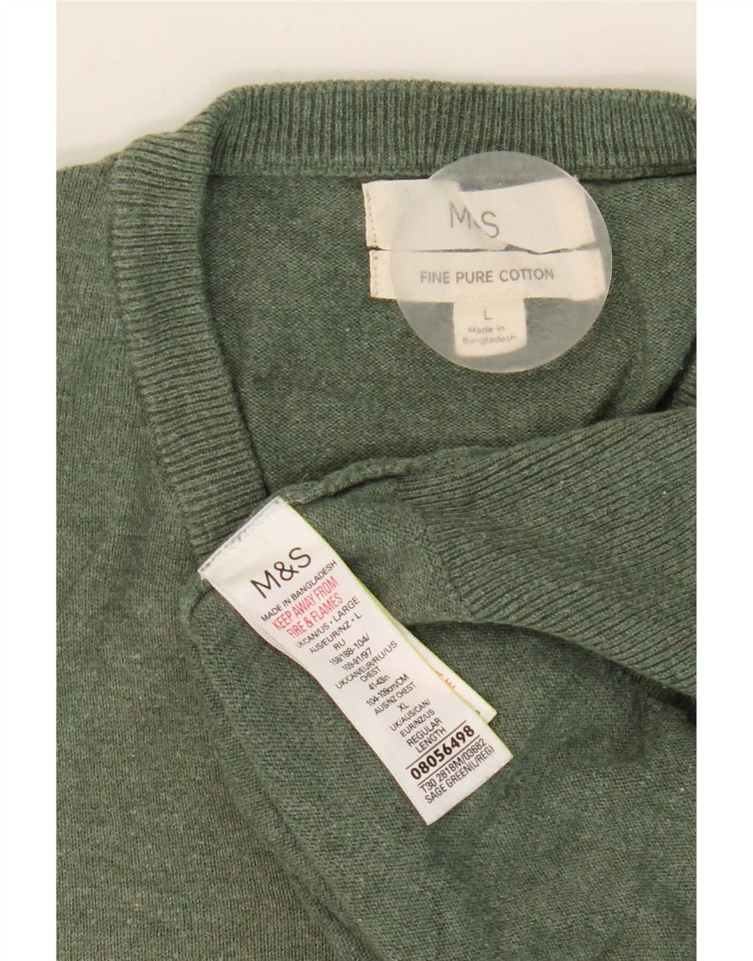 Pulover cu decolteu în V pentru bărbați Marks & Spencer, bumbac verde mare
