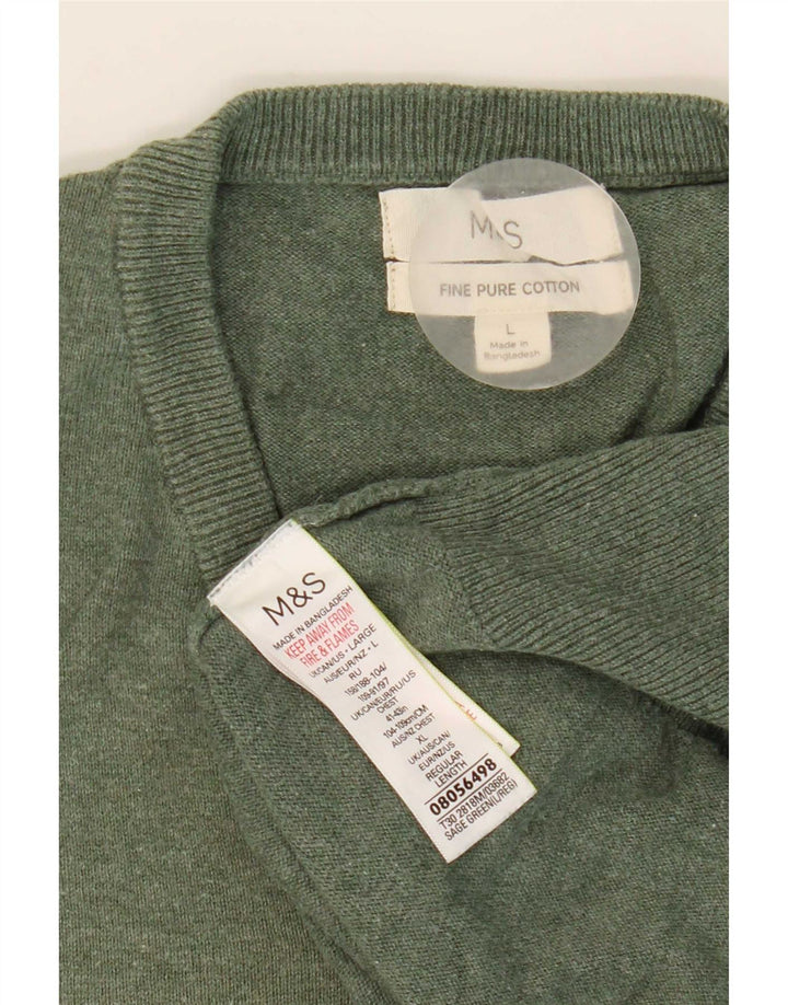 Pulover cu decolteu în V pentru bărbați Marks & Spencer, bumbac verde mare