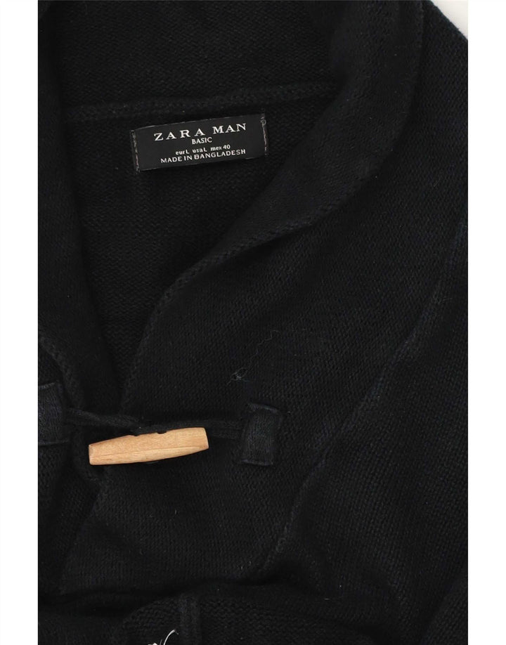 Pulover pentru bărbați Zara, cu gât șal, mare, negru, bumbac