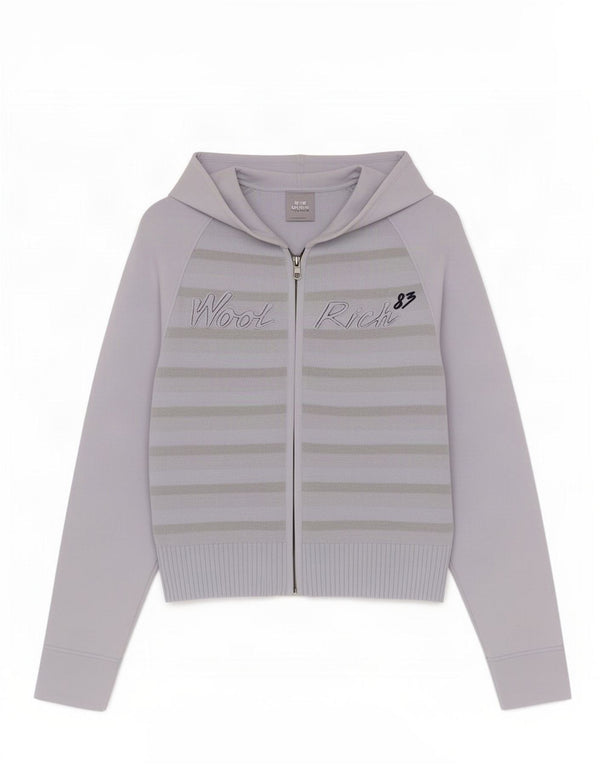 Woolrich Pulover cardigan grafic cu glugă pentru femei UK 14 mare cu dungi albastre