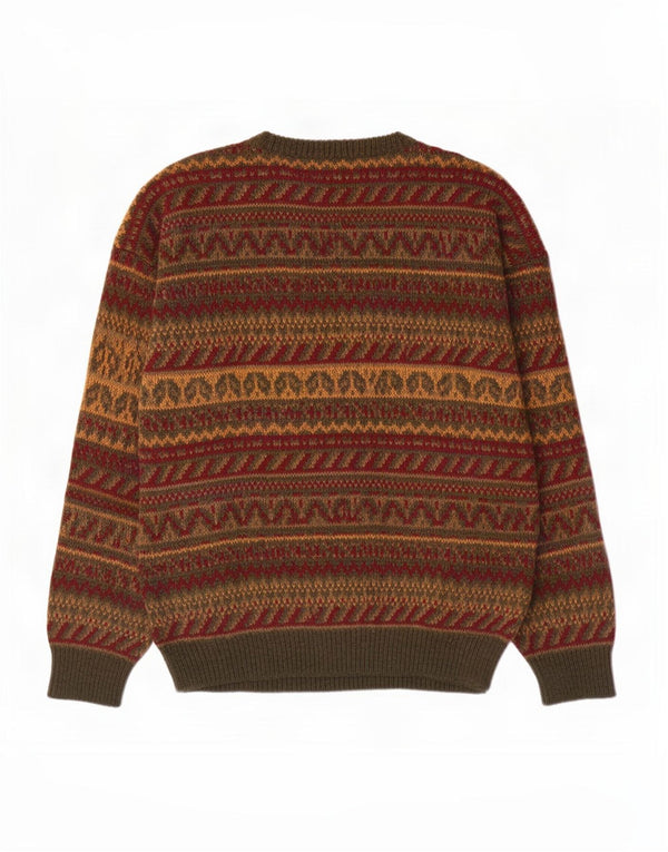 Pulover vintage pentru bărbați cu gâtul turnat, mare, lână Fair Isle, verde