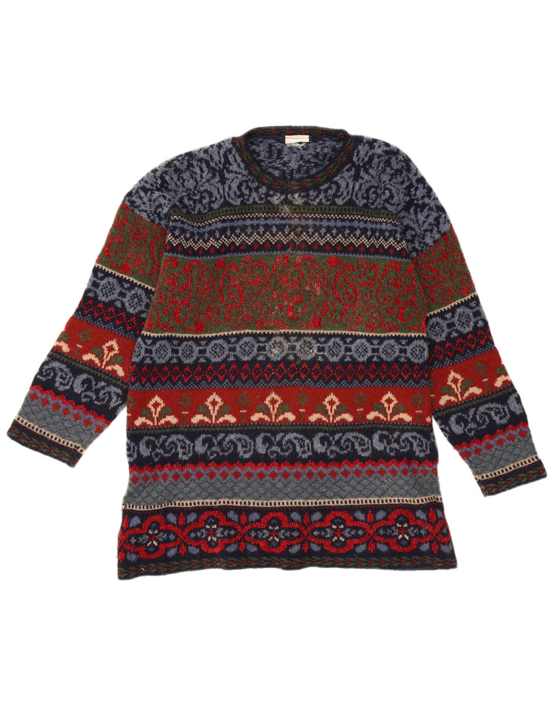 Pulover vintage pentru bărbați cu gât roșu IT 44 Medium Multicolor Fair Isle