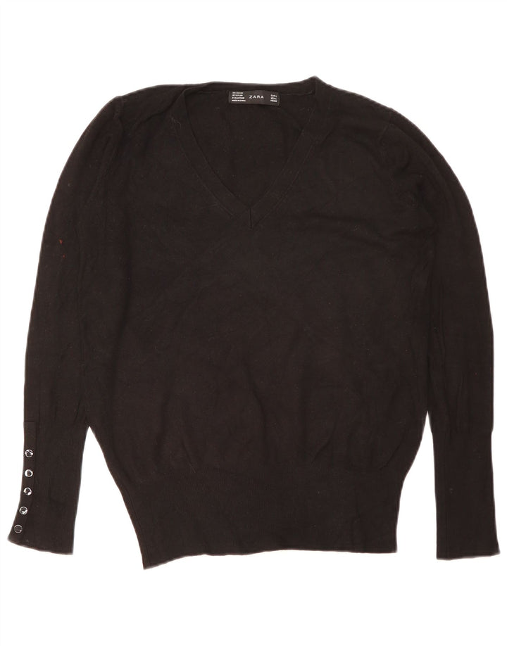 Pulover pentru femei cu decolteu în V Zara UK 16 mare negru