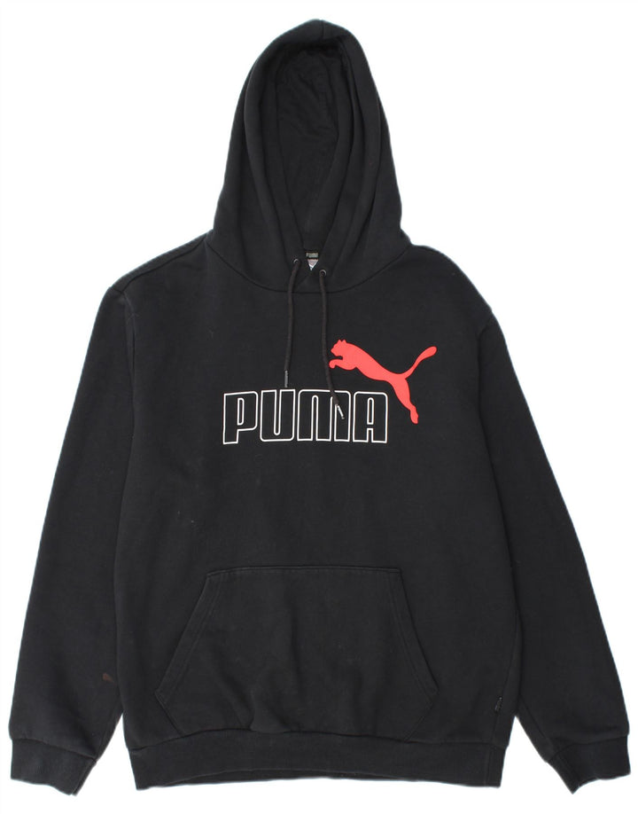 Pulover PUMA pentru bărbați cu glugă grafică, bumbac mediu negru