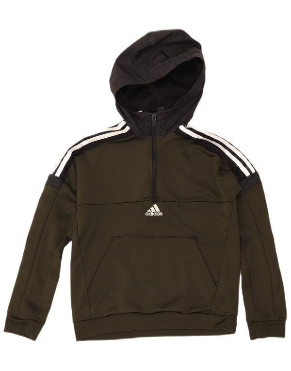 Pulover ADIDAS Aeroready pentru băieți, cu glugă, cu fermoar, 11-12 ani, poliester verde