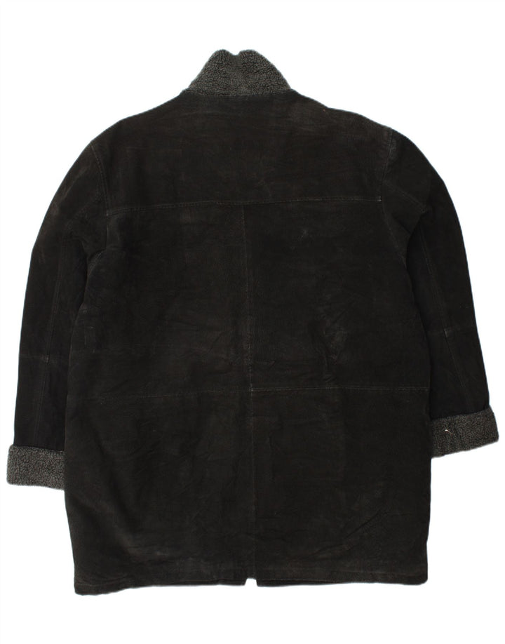 Pardesiu de piele intoarsa pentru femei VINTAGE UK 18 XL din piele neagra