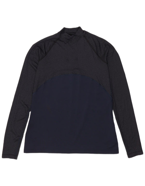 Nike Womens Dri Fit Top Long Sleeve UK 12 Medium Navy Blue Striped Nylon