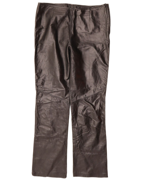 DANIER Pantaloni drepti din piele pentru femei UK 16 Large W34 L31 Piele neagră