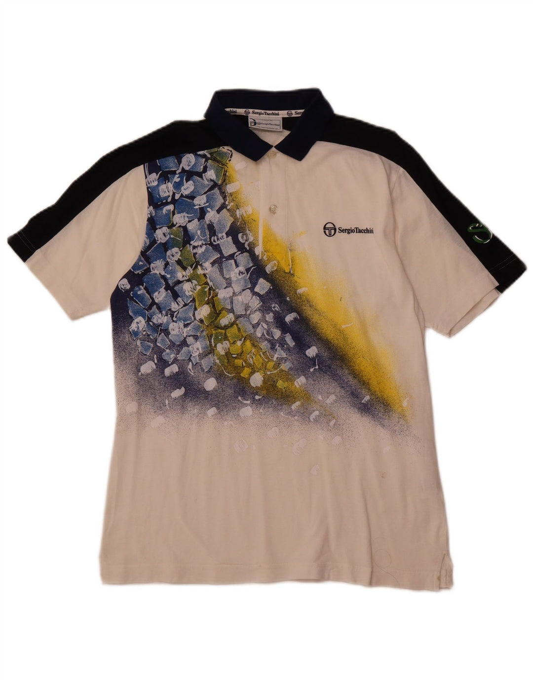 SERGIO TACCHINI Tricou polo cu grafică pentru bărbați din bumbac alb, color bloc